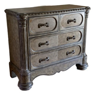 Elegant Ornately Carved Rattan Chip Dresser For Sale