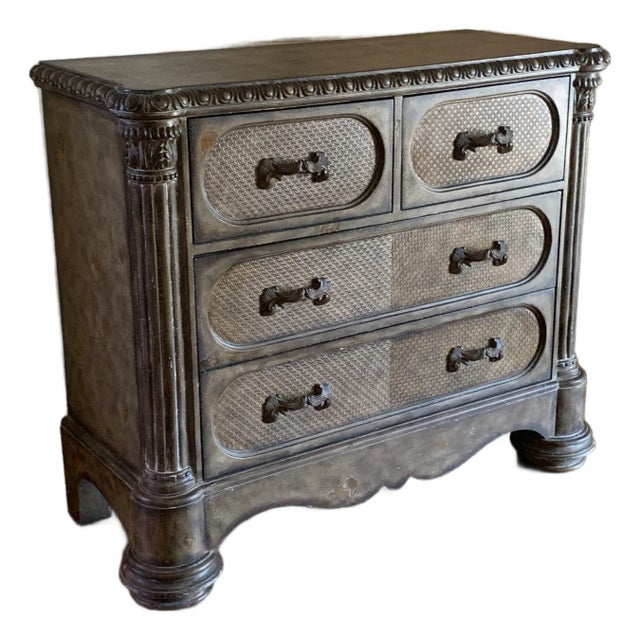 Elegant Ornately Carved Rattan Chip Dresser For Sale