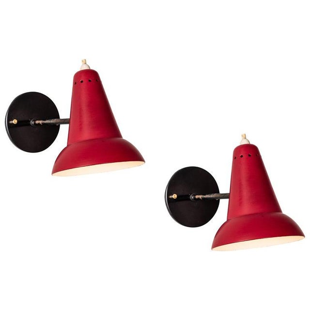 Italian 1950s Italian Red Articulating Sconces Attributed to Gino Sarfatti For Sale - Image 3 of 13