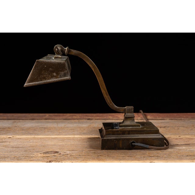1900s Industrial Linolite Adjustable Bronze Tone Desk Lamp For Sale - Image 4 of 9
