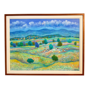 Late 20th Century Landscape With Village Oil Painting by Aurelio Pescina