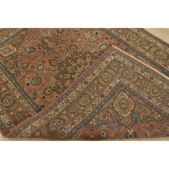 Mashad Rug 6’5” X 9’6” Pink Wool Vintage Distressed Hand-Knotted Carpet For Sale - Image 13 of 14