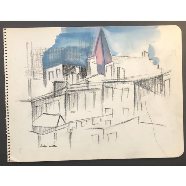 1930s Helen Malta Modern Rooftop Painting For Sale - Image 4 of 4