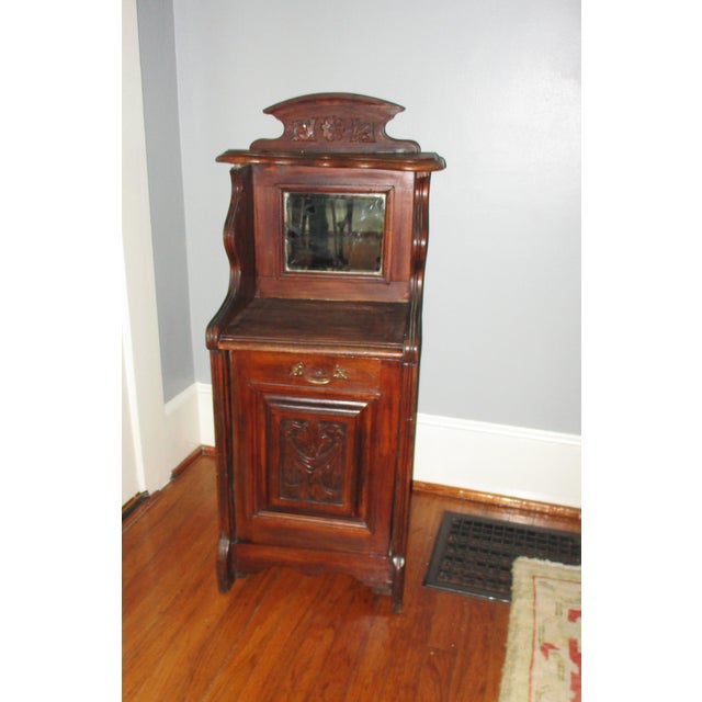 French Country Antique Rare! French Country Carved Dark Wood Potato Bin Cabinet For Sale - Image 3 of 16