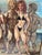 Original oil painting on canvas. Strip frame. Vintage Male & Female bodybuilders in bikinis and thongs posing on the beach...