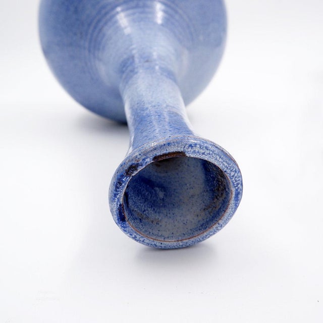 Blue Large Vintage Long-Necked Vase in Blue Glazed Terracotta For Sale - Image 8 of 12