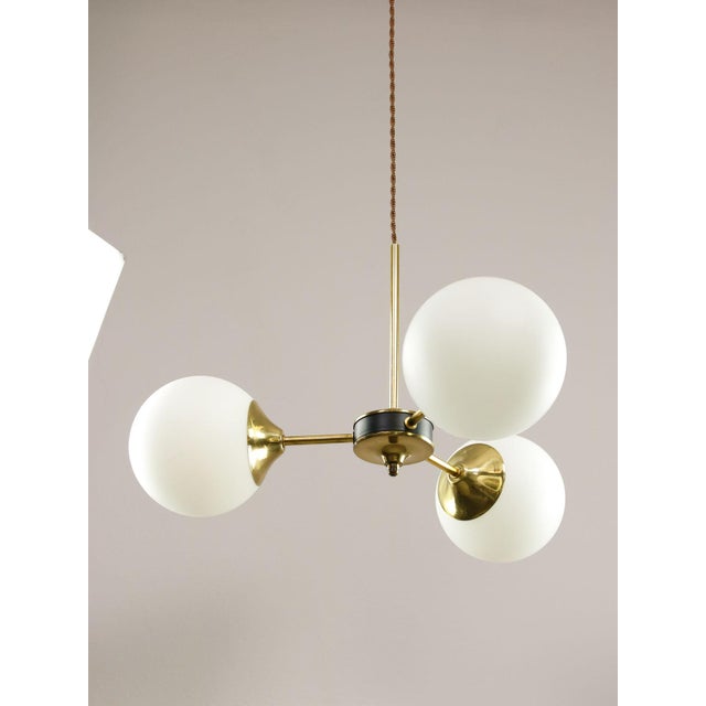 Mid-Century Modern Italian Pendant Light in Brass and Opaline Glass, 1960s For Sale - Image 15 of 17