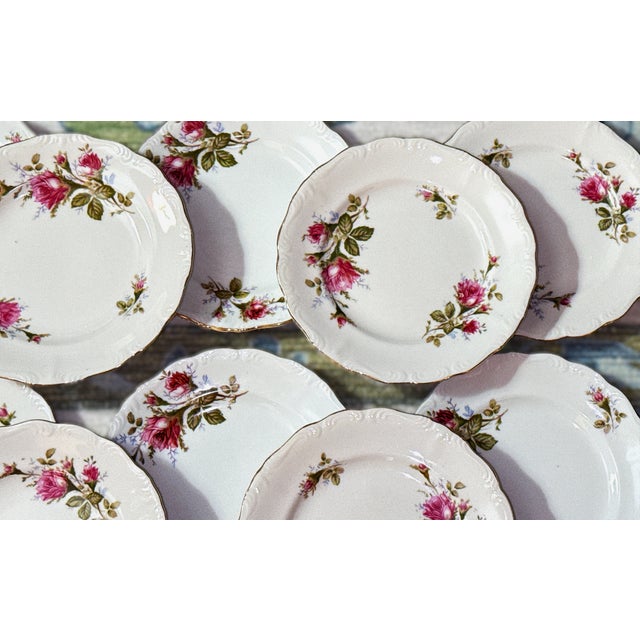 Mid 40th Century Royal Sealy “Pompadour Rose” Plates – 7½” - Set of 10 For Sale In New York - Image 6 of 10