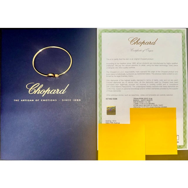 Late 20th Century Chopard Happy Hearts Tahitian Mother-of-Pearl Diamond 18k Rose Gold Bangle For Sale - Image 13 of 13