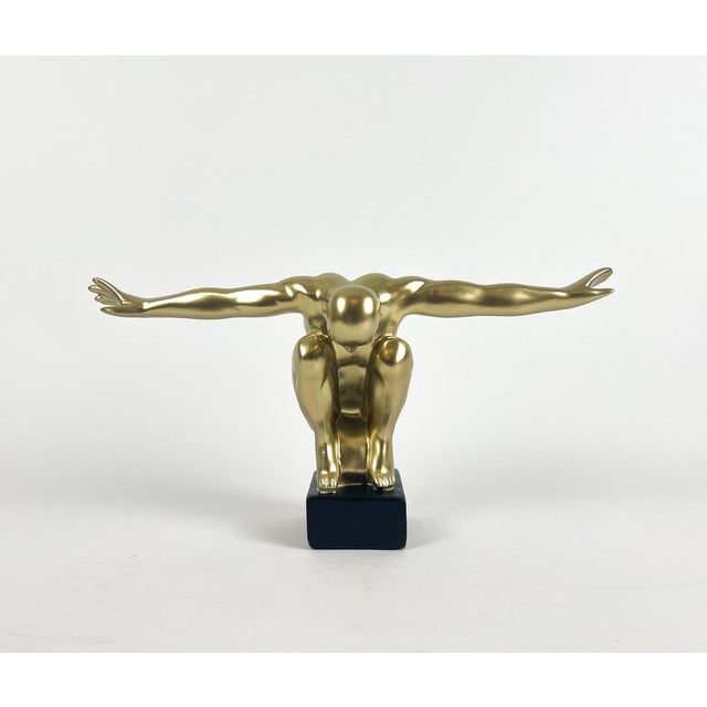 Swimmer Sculpture Beautiful Art Deco-style sculpture of a swimmer preparing for a swim. Gold-colored, made of polyresin...