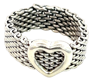 1990s Tiffany & Co Estate Somerset Heart Ring Size 5.5 Sterling Silver 6.5 mm