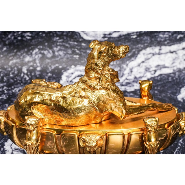 Stunning Gilded Bronze Dog Antique Double Desk Inkwell Ink Stand Art Statue Sculpture For Sale - Image 12 of 16