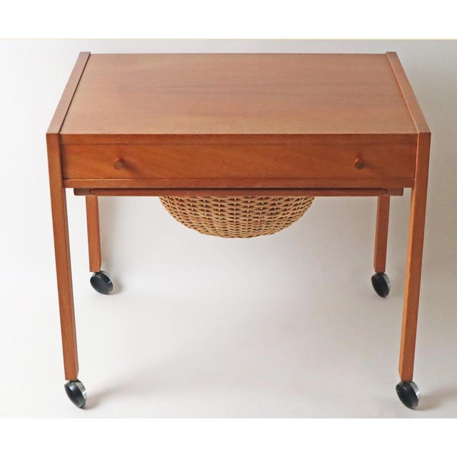Sewing Side Table with Rattan Basket, Denmark, 1950s For Sale - Image 6 of 13