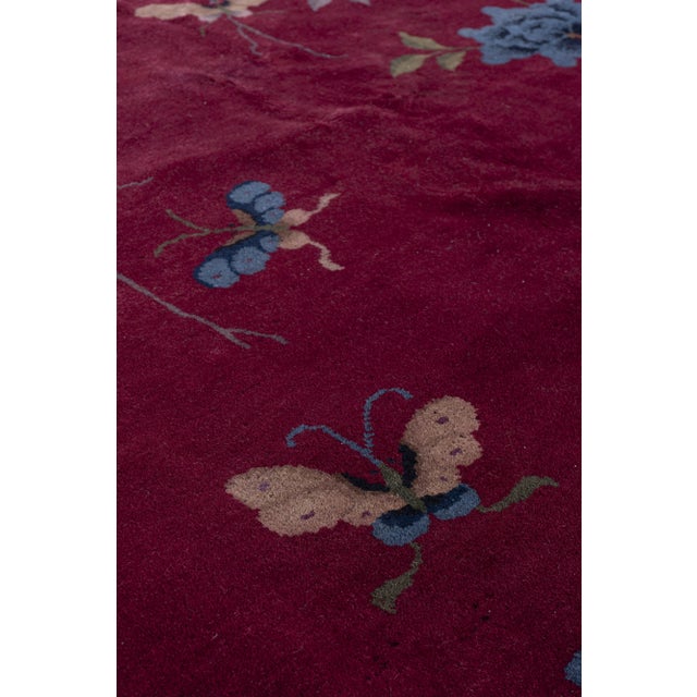 Antique Circa 1920's Burgundy Chinese Art Deco Hand Knotted Rug 9' X 11'6 For Sale - Image 11 of 12