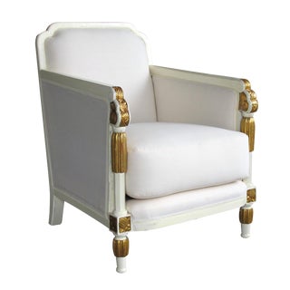1930s Vintage French Art Deco Ivory Lacquered and Parcel-Gilt Club Chair For Sale