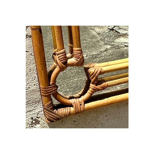 Wood Vintage Coastal Four Corners Rattan Mirror For Sale - Image 7 of 8