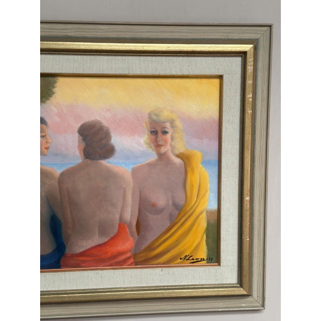 N. Leon, Three Women, 1947, Oil Painting on Panel, Framed For Sale - Image 4 of 18