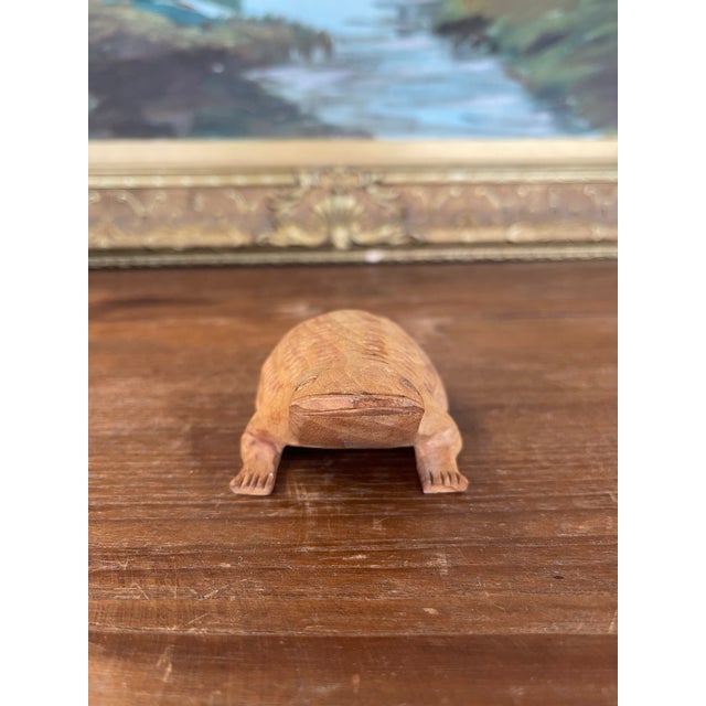Hand-Carved Mid-20th Century Wooden Frog Sculpture With Incised Detailing For Sale - Image 4 of 10