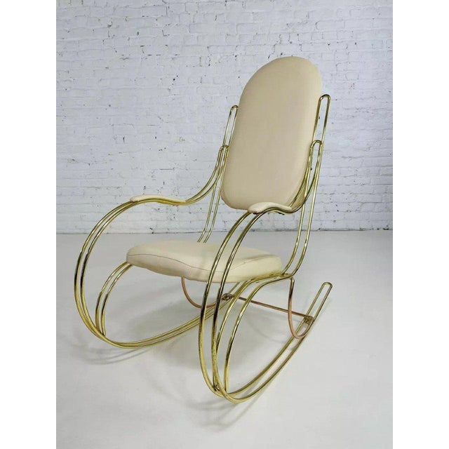 Italian Rocking Chair in Brass and Beige Skaï, 1950s For Sale - Image 11 of 13