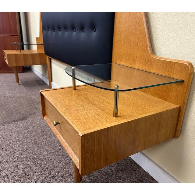G Plan G Plan Queen Size Headboard & Night Stands With Glass Shelf C 1950's For Sale - Image 4 of 9
