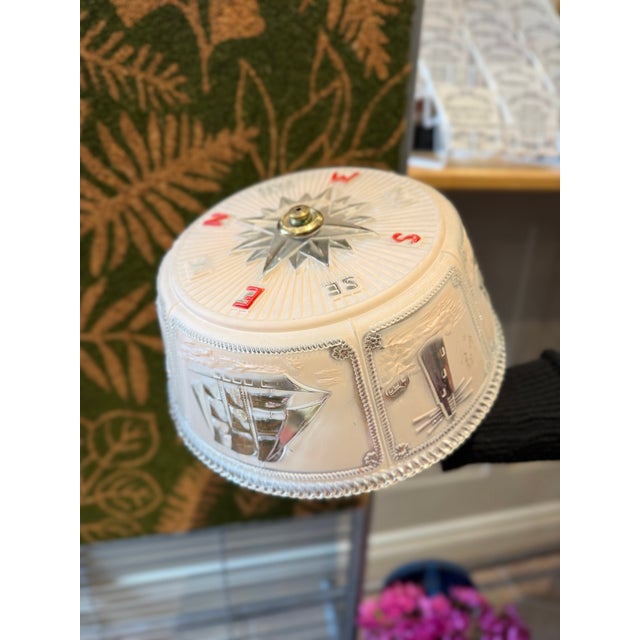 Glass Vintage 1950s Nautical Ceiling Light Fixture Frosted Glass Shade Ships Anchors Compass Design For Sale - Image 7 of 7