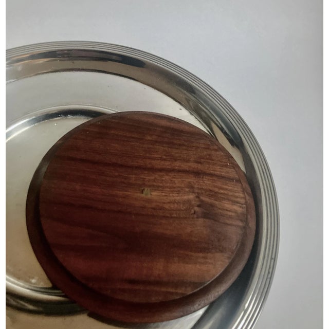 Wood Mid-Century Modern Round Chrome With Walnut Insert Cheese Server For Sale - Image 7 of 12