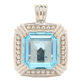 Slane Large Square Blue Topaz Enhancer, Sterling Silver, Length 1.5 In For Sale