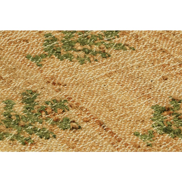 Contemporary Rug & Kilim's Block Print Flatweave Rug in Beige with Green Floral Patterns - 9x12 For Sale - Image 3 of 4