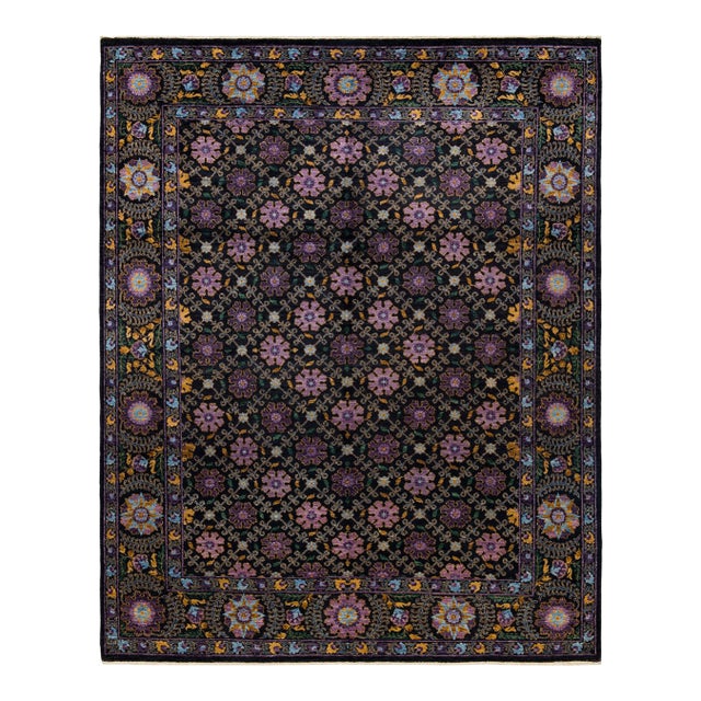 Suzani Hand-Knotted Area Rug - Black, 8' 2" x 10' 2" For Sale