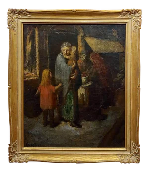 Claude Buck -1940s Stranded Family With Children-Regionalist Oil Painting