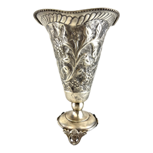 Vintage European Silverplate Repoussé Floral Vase on Ornate Base