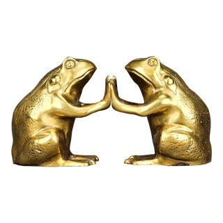 Pair of Vintage Brass Frog Bookends For Sale