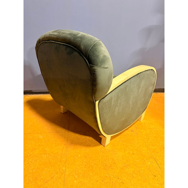 Art Deco Club Chairs in Parchment and Avion-Colored Velvet, 1930s, Set of 2 For Sale - Image 3 of 9