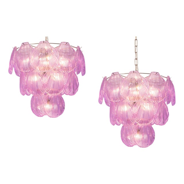 Pink Shell Murano Glass Chandelier, 2000s, Set of 2 For Sale