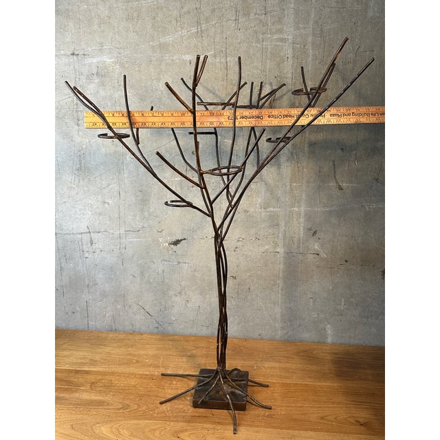 1990s Jan Barboglio Forged Iron Tree Floor Candelabra 7-Light Candle Holder Signed 47" For Sale - Image 11 of 16