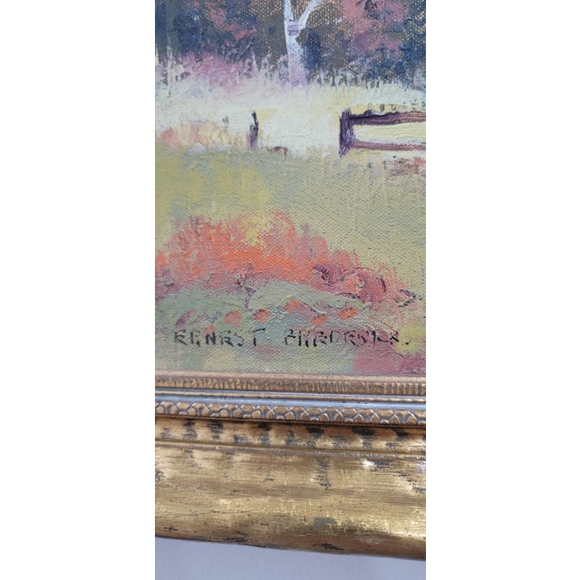 Vintage Original Autumn Landscape Oil Painting by Ernest Fredericks c.1950 Gold Frame For Sale - Image 13 of 13