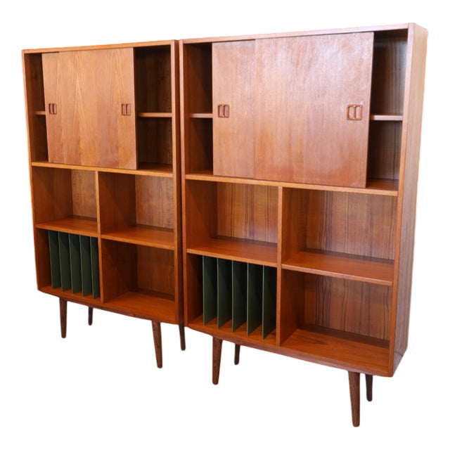 Danish High Bookcase in Teak with LP Storage, 1960s For Sale
