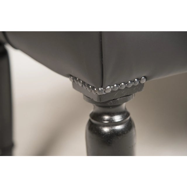 Mid-19th Century Brass Wheeled Black Leather and Ebonized Wood Bench, 1950s For Sale - Image 4 of 11