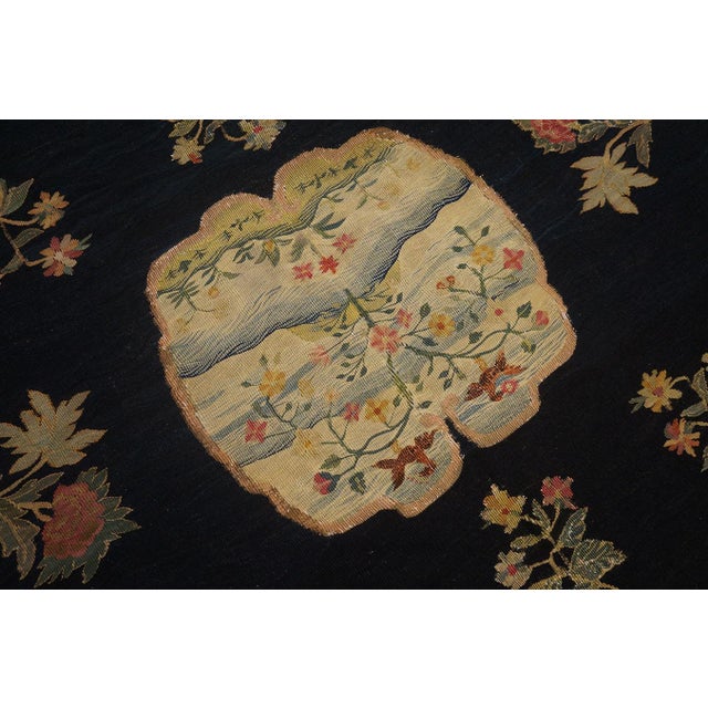 1750s Black Floral Medallion Antique Bessarabian Flat-Weave Rug 7'3" X 11'4" Wool Carpet For Sale - Image 4 of 6