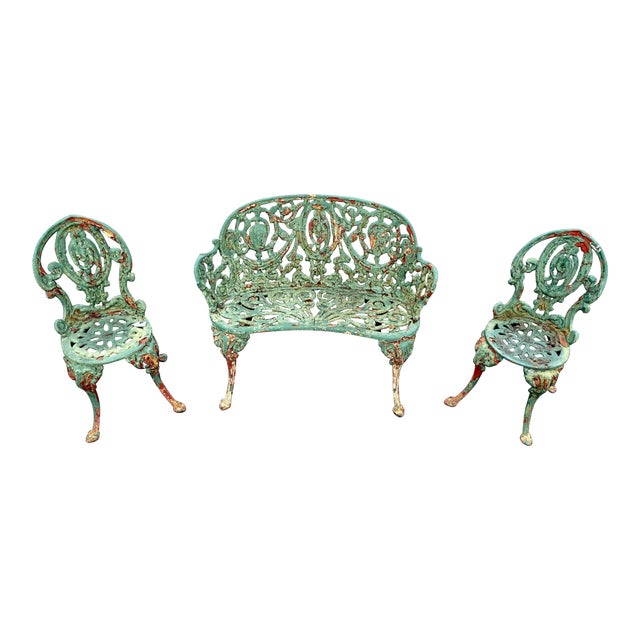 Vintage Antique Victorian Heavy Cast Iron Matching Garden Patio Set 3