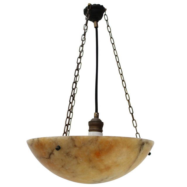 Metal French Art Deco Alabaster Pendant with Brass Mount, 1920s For Sale - Image 7 of 8