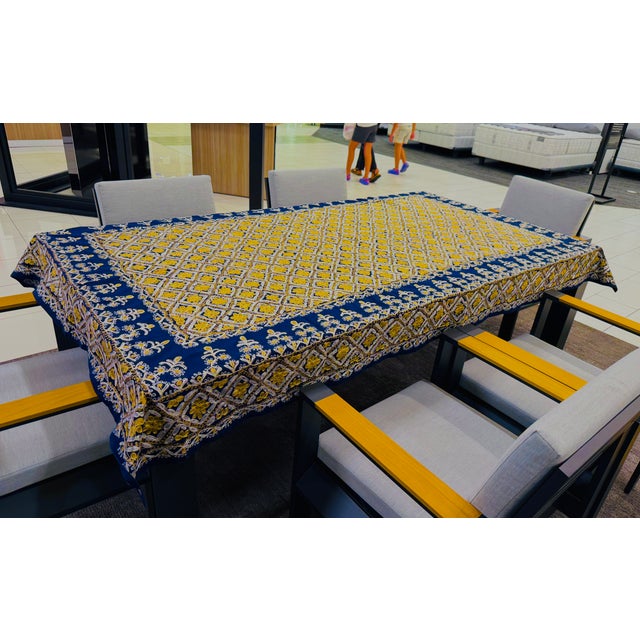 Navy Mid 20th Century Never Used Ghabani Embroidered Tablecloth For Sale - Image 4 of 9