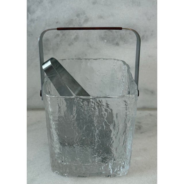 Vintage mid century 1960s glass ice bucket by Hoya Japan. Ice bucket features a thick textured glass reminiscent of an ice...