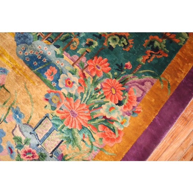 Antique Chinese Art Deco Carpet - 9' x 11'9" For Sale - Image 9 of 12