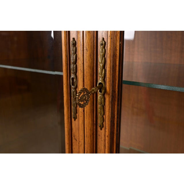 Karges French Regency Louis XVI Burled Walnut Lighted Breakfront Bookcase Cabinet, Newly Refinished For Sale - Image 9 of 12