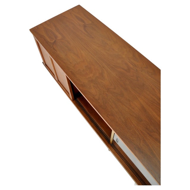 MidCentury Modern Walnut, Brass and Glass Credenza Media Console Bar