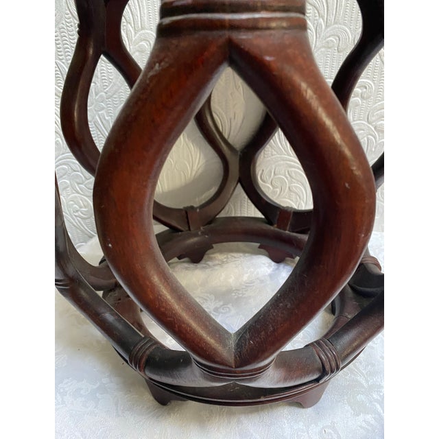 Wood Antique Chinese Blue & White Porcelain Top Twisted Bentwood Drum Stool Table For Sale - Image 7 of 11