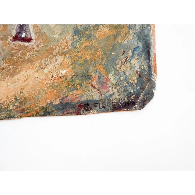 Vintage circa 1930's oil on artist board painting of cow and calf by Geneva Flores Hart Fell (1906-2008) Texas. Signed...