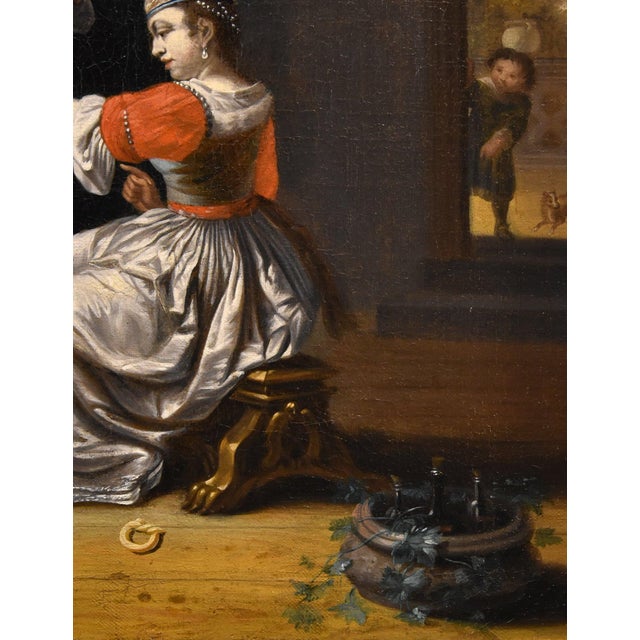 Follower of Gabriel Metsu, Lute Player, 1720, Oil on Canvas, Framed For Sale - Image 9 of 16