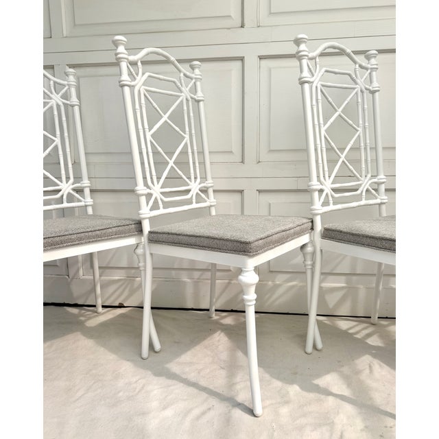 Set of 4 Restored Kessler Faux Bamboo Fretwork Chinoiserie Dining Chairs, Indoor/Outdoor For Sale - Image 16 of 17